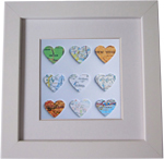 Your favourite locations, sourced and carefully extracted and cut into a heart. They are then mounted upon card to create a striking piece of artwork