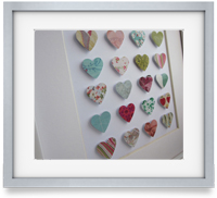 Hearts: Individually crafted hearts, carefully mounted to create a unique piece of art for a loved one or a little treat for you.