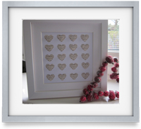 Hearts: Individually crafted hearts, carefully mounted to create a unique piece of art for a loved one or a little treat for you.