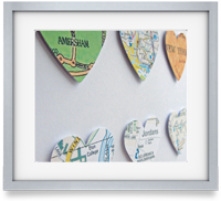 Your favourite locations, sourced and carefully extracted and cut into a heart. They are then mounted upon card to create a striking piece of artwork. 