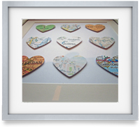 Your favourite locations, sourced and carefully extracted and cut into a heart. They are then mounted upon card to create a striking piece of artwork. 