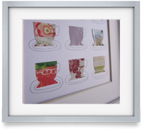 Time for Tea: Dinky cups carefully arranged with a hand drawn saucer to create a wonderfully bespoke piece of art. Perfect as a gift or a treat for you.
